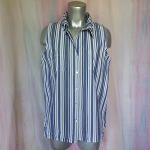 Sleeveless Blue & White Striped Blouse